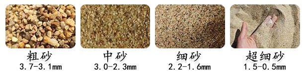 常見(jiàn)幾種規(guī)格砂子
